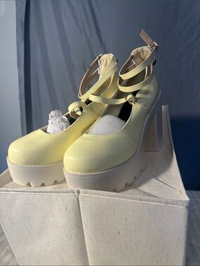 SHEIN Pale Yellow Platform Mary Jane Heels
